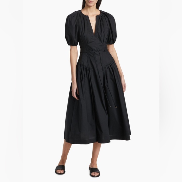 Ulla Johnson Carina cotton Noir Midi puff sleeve dress - Picture 5 of 12